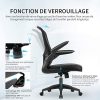 MFAVOUR Chaise Bureau Ergonomique Chaises de Burea Fauteuil de Bureau avec Accoudoires Rabattable/Support Lombaire Siège Pivotant en Maille Respirante Noire/Charge Max.110KG