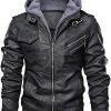 511sPk8Uf9L._AC_.jpg MEHOUSE Blouson Homme Sweatshirt, Veste en Cuir PU avec Capuche pour Hommes, Amovible Manteau Chaud Automne Hiver Bomber Biker Veste Mens Hooded Leather Jacket