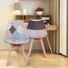 Lot de 4 chaises de salle à manger ergonomiques simples en coton et lin Patchwork bois massif pour cuisine, salon, bureau (gris, 4)