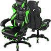 Zeanus Chaise Gaming pour Adultes, Fauteuil Gamer avec Massage, Chaise de Jeu avec Repose-Pieds, Inclinable Chaise Gaming, Haute Dossier Fauteuil de Jeu PC, Ergonomique Fauteuil Gaming (Vert)