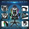 Todeco Chaise Gaming Massage avec Lumière LED Fauteuil de Bureau Pivotant Ergonomique Dossier Haut Dossier et Hauteur de Siège Règlable Chaise Gamer avec Appui-Tête Massage Support Lombaire, Blanc