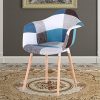 Lot de 2/4/6 chaises de salle à manger style moderne en lin patchwork avec pieds en hêtre massif pour chambre à coucher, cuisine, salon (bleu, 2)