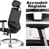 HomeGoGo Chaise de Bureau, Fauteuil d'Ordinateur Ergonomique en Maille Siège Réglable Maison Chaise Exécutive avec Appui-tête Accoudoir Fauteuil Pivotant pour Hommes Femmes, Charge 150kg, LJ-2033A