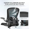 MFAVOUR Chaise Bureau Ergonomique Chaises de Burea Fauteuil de Bureau avec Accoudoires Rabattable/Support Lombaire Siège Pivotant en Maille Respirante Noire/Charge Max.110KG