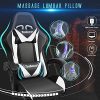Todeco Chaise Gaming Massage avec Lumière LED Fauteuil de Bureau Pivotant Ergonomique Dossier Haut Dossier et Hauteur de Siège Règlable Chaise Gamer avec Appui-Tête Massage Support Lombaire, Blanc