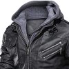 51lcBVjrngL._AC_.jpg MEHOUSE Blouson Homme Sweatshirt, Veste en Cuir PU avec Capuche pour Hommes, Amovible Manteau Chaud Automne Hiver Bomber Biker Veste Mens Hooded Leather Jacket