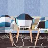 Lot de 2/4/6 chaises de salle à manger style moderne en lin patchwork avec pieds en hêtre massif pour chambre à coucher, cuisine, salon (bleu, 2)
