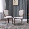 HOMCOM Lot de 2 chaises de Salle à Manger Chaise de Salon médaillon Style Louis XVI Bois Massif patiné Lin 51 x 51 x 96 cm écru