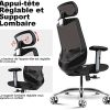 HomeGoGo Chaise de Bureau, Fauteuil d'Ordinateur Ergonomique en Maille Siège Réglable Maison Chaise Exécutive avec Appui-tête Accoudoir Fauteuil Pivotant pour Hommes Femmes, Charge 150kg, LJ-2033A