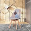 Lot de 4 chaises de salle à manger ergonomiques simples en coton et lin Patchwork bois massif pour cuisine, salon, bureau (gris, 4)