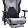 Autofull Chaise Gaming Fauteuil Gamer Ergonomique Chaise Gamer Cuir PU Chaise De Bureau, Hauteur D'assise et Inclinaison du Dossier Réglables,Appui-tête et Support lombair, Repose-Pieds,Gris