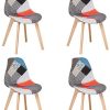 BenyLed Ensemble de 4 Chaises de Salle à Manger Chaises Patchwork Colorées avec Pieds en Bois Chaise Longue Scandinave pour Cuisine, Salon, Café, etc, (Rouge)