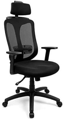 Chaise de bureau ergonomique, chaise de bureau, chaise ergonomique avec appuie-tête et support lombaire, dossier et siège respirant, charge maximale 130 kg