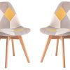 ELLEXIR Lot de 2 Chaises de Salle à Manger Lot de 2 en Lin,Chaise de Cuisine,Retro Patchwork Chaises,avec Base en Bois à Chevilles Patchwork Jaune