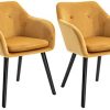 HOMCOM Chaises de Visiteur Design scandinave - Lot de 2 chaises - Pieds effilés Bois Noir - Assise Dossier accoudoirs ergonomiques Velours Moutarde