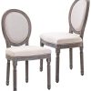 HOMCOM Lot de 2 chaises de Salle à Manger Chaise de Salon médaillon Style Louis XVI Bois Massif patiné Lin 51 x 51 x 96 cm écru