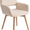 Irene House Chaise de salle à manger, chaise de chambre à coucher, moderne, avec pieds en bois de hêtre, design extraordinaire, avec dossier et accoudoirs en tissu Teddy, beige.
