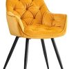 JYMTOM Chaise de salle à manger en velours épais avec siège rembourré Bar, salon Chaise d’angle avec pieds en métal, accoudoirs et dossier, jaune