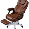 LJFYXZ Chaise Fauteuil de Bureau Chaise for Ordinateur Hauteur réglable PU Fauteuil de Bureau Chaise Repose-Pieds télescopique Capacité de Charge 150 kg (Color : Brown)