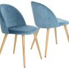 Lot de 2/4/6 Chaises en Velours Style Scandinave Pieds en Métal Chaise de Salle à Manger (Bleu, 2)