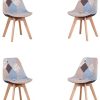 Lot de 4 chaises de salle à manger ergonomiques simples en coton et lin Patchwork bois massif pour cuisine, salon, bureau (gris, 4)
