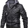 MEHOUSE Blouson Homme Sweatshirt, Veste en Cuir PU avec Capuche MEHOUSE Blouson Homme Sweatshirt, Veste en Cuir PU avec Capuche pour Hommes, Amovible Manteau Chaud Automne Hiver Bomber Biker Veste Mens Hooded Leather Jacket