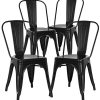 N/Q Lot de 4 Chaises de Salle à Manger Style Industriel Chaise Métal Empilable Intérieur/Extérieur (Noir)