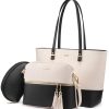 Sac a Main Femme Sac Bandouliere Sac élégant en PU Sac a Main Femme Sac Bandouliere Sac élégant en PU Cuir Sacs Fourre-tout Sacs Portés Main de 3 pièces (A-beige-noir)