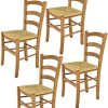 Tommychairs - Set 4 chaises Venice pour Cuisine, Bar et Salle à Manger, Robuste Structure en Bois de hêtre peindré en Couleur chêne et Assise en Paille