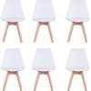 Uderkiny Lot de 6 chaises Chaises de Salle à Manger avec Coussins et Pieds en hêtre pour Salle à Manger Cuisine Bureau, etc (Blanc-6)