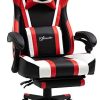Vinsetto Fauteuil de bureau gaming massant - pivotant, inclinable, réglable - coussin lombaire, tétière, repose-pieds inclus - PVC rouge blanc noir