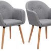 WOLTU Lot de 2 Chaises de Cuisine chaises de Loisirs chaises de Salle à Manger,Chaises de Relax en Lin et Bois Massif,Gris Clair BH94hgr-2