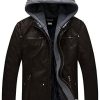 Wantdo Homme Veste en Simili Cuir Manteau Chaud Coupe-Vent Moto Wantdo Homme Veste en Simili Cuir Manteau Chaud Coupe-Vent Moto Rétro Multi-Poches Blouson en PU Capuche Amovible Veste de Texture Mate