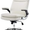 YAMASORO Fauteuil de Bureau, Chaise de Bureau, Soutien Lombaire Ajustable, YAMASORO Fauteuil de Bureau, Chaise de Bureau, Soutien Lombaire Ajustable, Accoudoirs Pliables, Dossier Ergonomique Inclinable en Faux Cuir, Siège Pivotant à roulettes (Blanc | No. 3287)