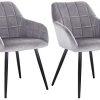WOLTU Lot de 2 Chaises de Salle à Manger avec WOLTU Lot de 2 Chaises de Salle à Manger avec accoudoirs, Chaise de Salon Structure en métal et Assise en Velours,Gris BH93gr-2