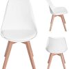 EGGREE Chaises Salle à Manger Scandinaves Lot de 4 Chaises de Cuisine, Rétro Rembourrée Chaise de Salle de Bureau, Pieds en Bois de Hêtre Massif, Blanc