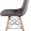 Mid-Century Lot de 4 chaises de cuisine modernes ergonomiques avec pieds en bois de hêtre pour salle à manger avec boucle pour le salon, la chambre à coucher (gris – tissu velours)
