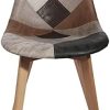 THE HOME DECO FACTORY HD6137 Lot De 2 Chaises Salon Salle A Manger Patchwork Multicolore Bois PU Scandinave, Polyuréthane, 46x85x55 cm