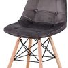 Mid-Century Lot de 4 chaises de cuisine modernes ergonomiques avec pieds en bois de hêtre pour salle à manger avec boucle pour le salon, la chambre à coucher (gris – tissu velours)