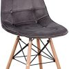 Mid-Century Lot de 4 chaises de cuisine modernes ergonomiques avec pieds en bois de hêtre pour salle à manger avec boucle pour le salon, la chambre à coucher (gris – tissu velours)