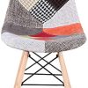 Lot de 4 chaises de salle à manger avec revêtement en tissu patchwork moderne de style nordique et cadre en bois de style scandinave