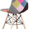 Lot de 4 chaises de salle à manger avec revêtement en tissu patchwork moderne de style nordique et cadre en bois de style scandinave