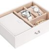 416yjILOsvL._AC_.jpg SONGMICS Boîte à bijoux, Organisateur à bijoux avec 2 tiroirs, Coffre à bijoux verrouillable avec miroir, Boîte de voyage portable, doublure en velours, idée cadeau, Blanc JBC121W
