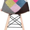 Lot de 4 chaises de salle à manger avec revêtement en tissu patchwork moderne de style nordique et cadre en bois de style scandinave