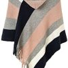 41ONDMGT8hL._AC_.jpg Ferand - Chic Poncho Châle Rayée et Côtés à Franges - Femme