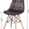 Mid-Century Lot de 4 chaises de cuisine modernes ergonomiques avec pieds en bois de hêtre pour salle à manger avec boucle pour le salon, la chambre à coucher (gris – tissu velours)