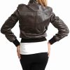 41sxYfQYSfL._AC_.jpg Femmes Bomber Veste en Cuir Véritable Court Décontractée Ajustement Mince Blouson Motto Marron