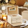514AgKOUqgL._AC_.jpg SONGMICS Boîte à bijoux, Organisateur à bijoux avec 2 tiroirs, Coffre à bijoux verrouillable avec miroir, Boîte de voyage portable, doublure en velours, idée cadeau, Blanc JBC121W