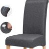 518VX27svoL._AC_.jpg SONGMICS Chaises de Salle à Manger, Lot de 2, Rembourré, Dossier Haut, Revêtement en Lin-Coton, Pieds en Bois Massif, Gris Foncé et Couleur Boisée LDC21GY