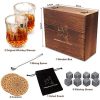 Ensemble de Verres à Whisky - Coffret Cadeau Bois - 8 Glaçons en Pierre Réutilisables - Lot de 2 Verres Cristal à Bar pour Homme & Femme - 2 Dessous-Verres - Idée Cadeau pour Tous Festivals.